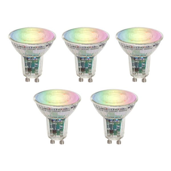 Set van 5 Smart GU10 50 LED lampen helder RGBW 4.5W 350 lm 2700-6000K