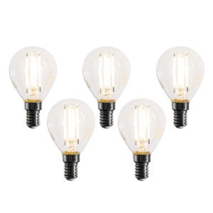 Set van 5 E14 dimbare LED lampen filament G45 helder 4W 470 lm 2700K