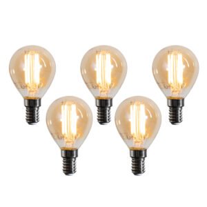 Set van 5 E14 LED lampen G45 goud 2W 180 lm 2100K