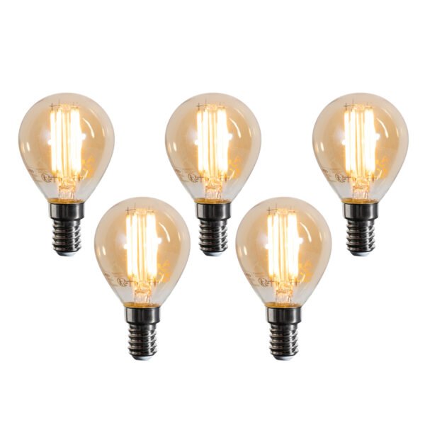 Set van 5 E14 LED lampen G45 goud 2W 180 lm 2100K