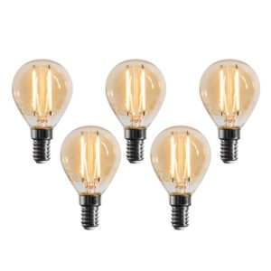 Set van 5 E14 dimbare LED lamp G45 goud 4W 330 lm 2100K