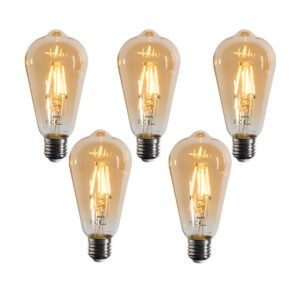 Set van 5 E27 dimbare LED lampen filament ST64 goud 4.5W 450 lm 2200K